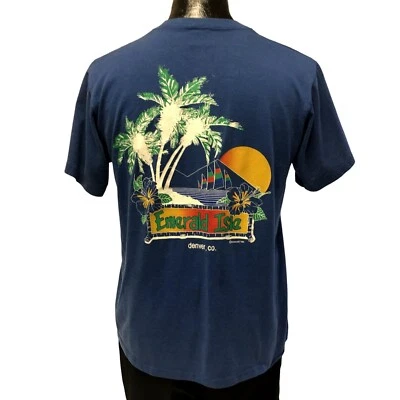 Camiseta De Colección Años 80 90 Jerzees Isla Esmeralda Tropical Velero Isla PUESTA DE SOL 50/50 L Foto 1 de 4