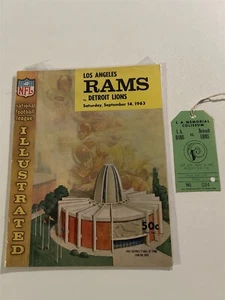 1963 DETROIT LIONS vs LOS ANGELES Rams Program + PRESS PASS Deacon JONES Grier - Picture 1 of 10