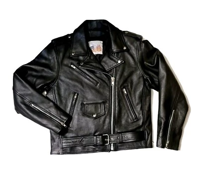 Chaqueta de motociclista de cuero vintage EXCELLED New York para mujer talla 6 20849 YKK negra Foto 1 de 4