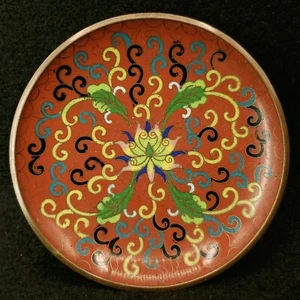 Antique 1920's Chinese Cloissone Enamel On Bronze Dish - Picture 1 of 4