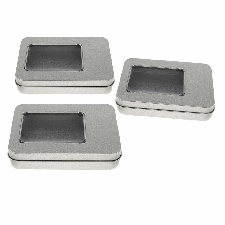 12Pcs Rectangular Empty Metal Tins Storage Box Organizer Case window small - Image 1 of 1