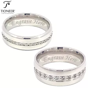 Sterlingsilber 925 einfaches Band rund oder quadratisch Ewigkeit CZ Ring mit kostenloser Gravur - Bild 1 von 8