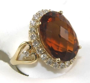 Natural Oval Citrine & Diamond Halo Solitaire Ring 14k Yellow Gold 11.32Ct - Picture 1 of 7