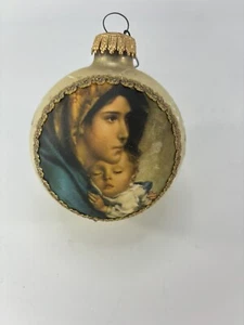 Vtg West Germany Silk On Glass Christmas Ornament Ball 3.25" Golden Mother Child - Picture 1 of 5