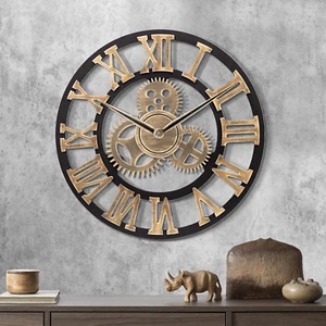Lafocuse Holz Wanduhr Industrial Gold, Lautlos Vintage Groß 60 Cm XXL, Zahnrad R - Bild 1 von 12
