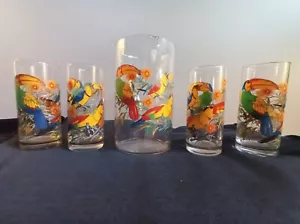 Vintage MCM Era Hirschkrug/4 Becher Toukan und Blumen Getränkeset● Made in Italy - Bild 1 von 12