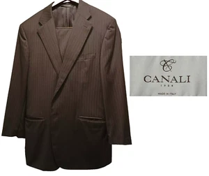 CANALI 1934 Men’s Suit 54R 44R US Pinstripe Charcoal Gray Flat Front Pants 38/29 - Picture 1 of 18