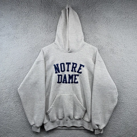 Vintage Notre Dame Fighting Irish Hoodie Mens Large Gray Sweatshirt MJ Soffe USA Cover