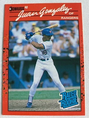 MLB JUAN GONZALEZ Texas Rangers 1990 Donruss Rated Rookie Trading CARD #33 - Image 1 of 3