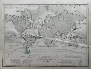 1850 Hydrographic World Ocean Currents Temperatures Hand Coloured Map Petermann - Picture 1 of 3