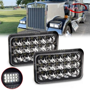 2pc Black 4x6 LED Headlight For H4652 H4666 H6545 H6054 Peterbilt Kenworth Truck - Picture 1 of 10
