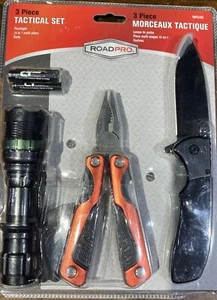 1-Roadpro 3 Pc Tactical Flashlight with 13 In 1 Multi Pliers, Knife Set 18HS100 - Picture 1 of 4