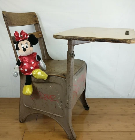 Vintage  Student Wooden & Steel  School Desk Cover