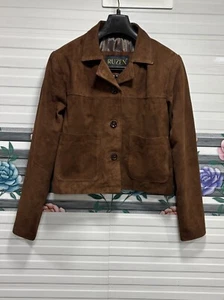 Women 100% Real Suede Leather Brown Cropped Jacket Short Casual Coat Blouson Top - Picture 1 of 17