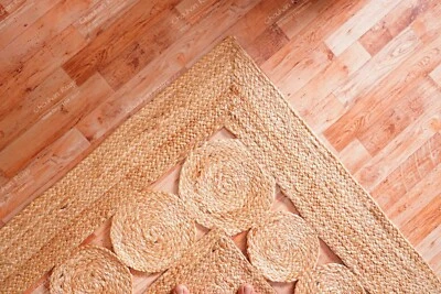 Scalloped Pattern Jute Rug Hand Braided Rectangle Large Area Rug For Decor Home - Image 1 of 4