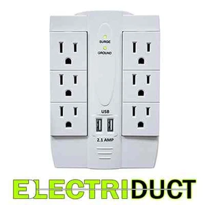 6 AC Outlet White Power Surge Protector 2 Ports USB Wall Charger in White - Picture 1 of 2