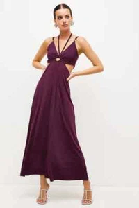 £179 Auth Karen Millen Plum Purple Cut-Out Maxi Dress, Summer Beach Dress, UK 6 - Picture 1 of 19