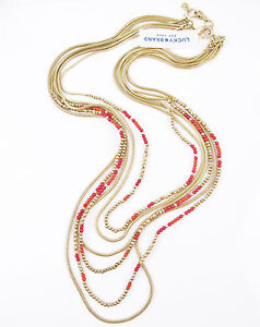 $79 Lucky Brand Red Beaded Gold-Tone Multi-Chain Layered Long Necklace
