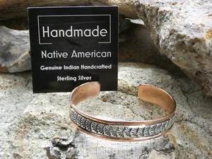 Navajo Handgestempelt Armreif Armband Handarbeit Kupfer Sterling Silber Unisex J38 - Bild 1 von 12