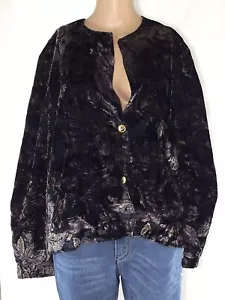 Giacca Vintage Da Donna Nera Taglia XXL In Velluto Floreale Ricamata Elegante - Picture 1 of 9