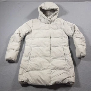 Uniqlo Down Filled Jacket Womens Medium Hooded Puffer Coat Winter Warm Beige - Picture 1 of 7