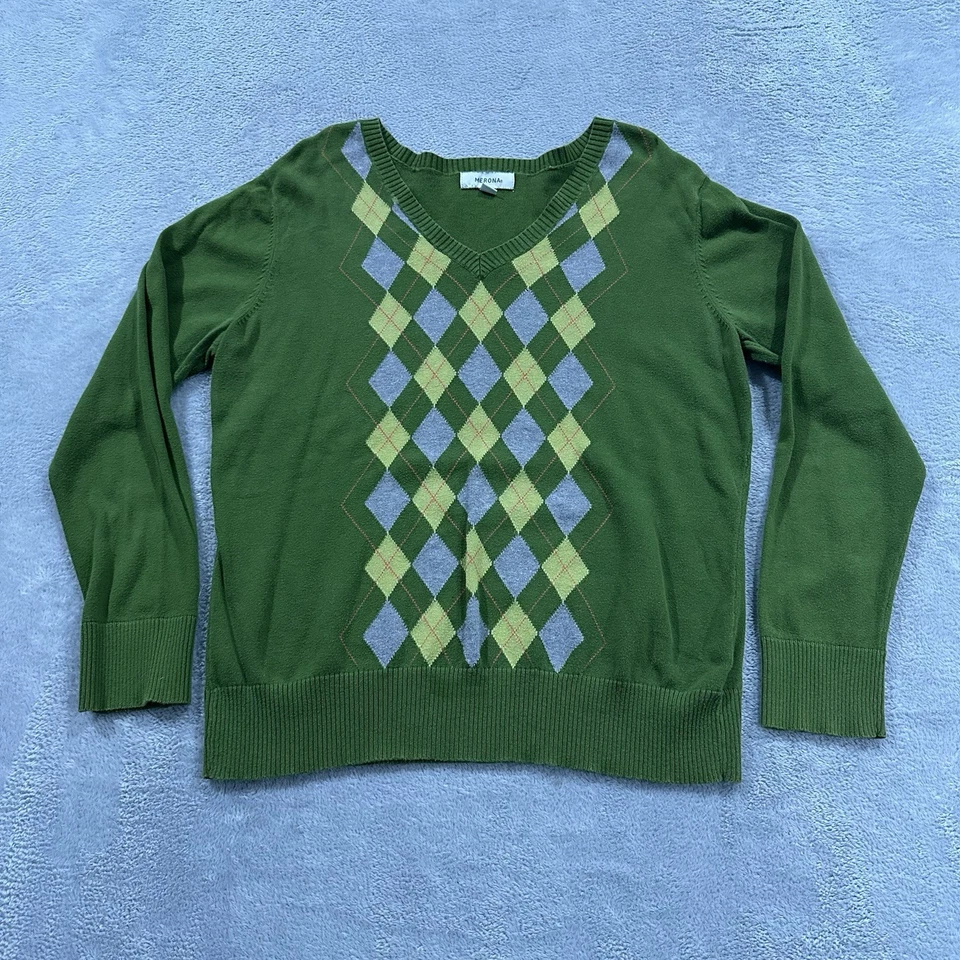 Suéter Merona Cuello en V Mujer XL Argyle Verde Vintage Preppy Foto 1 de 4