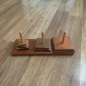 Vintage Wooden Hanoi Tower 7 Rings Pyramid Puzzle Stack Game Woodcraft - Picture 1 of 6