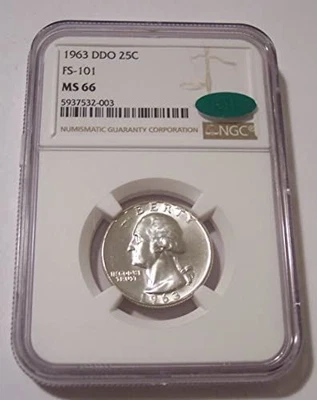 1963 Washington Quarter DDO Variety FS-101 MS66 NGC CAC - Image 1 of 2