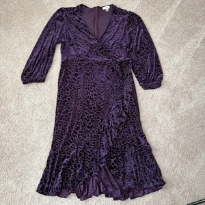 Vestido para mujer Calvin Klein 16 púrpura terciopelo Burnout capricho animal bruja envoltura - Imagen 1 de 10