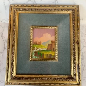 Vintage italienisches Ölgemälde Landschaft Schloss auf Karton gerahmt signiert 10,75 x 12 Zoll - Bild 1 von 11