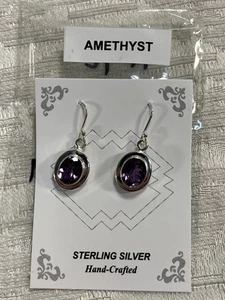 Pendiente colgante de plata de ley 925 amatista púrpura hecho a mano-2807 - Imagen 1 de 9