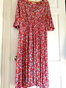 En muy buena condición JIGSAW Talla L 14 Floral Ditsy Jersey Vestido de Té Mangas Cortas Flutter Drapeado - Imagen 1 de 8