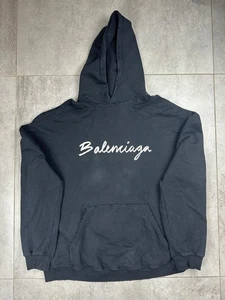 Balenciaga Distressed Hoodie Logo Black - Picture 1 of 3