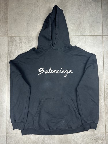 Balenciaga Felpa con Cappuccio Distressed Logo Nero