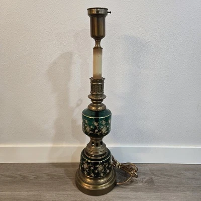 Vintage Green Glass and Brass Rembrandt Masterpieces Lamp - Image 1 of 3