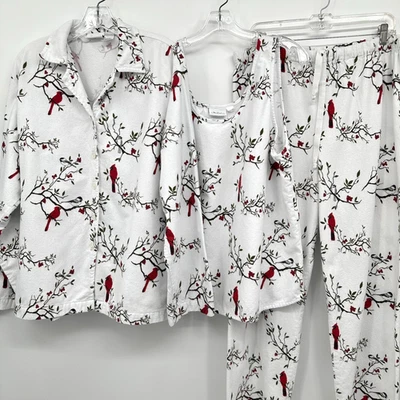 Pijama de franela Vermont County Store talla XL 1X pájaros conjunto de 3 piezas Snow Cardinal Foto 1 de 4