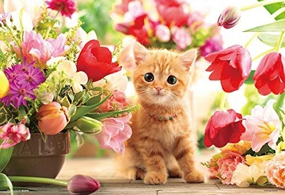 [日本制造]300 件拼图郁金香和小猫 26 x 38 厘米 — 第 1/2 张图片