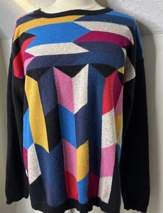 VTG Neimen Marcus Multicolor Colorblock Pullover Cashmere Sweater Med - Picture 1 of 6