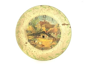 VINTAGE 1920s SMITHS MADE IN GT. BRITAIN FARM YARD SCENE TIN PLATE WALL CLOCK - Foto 1 di 6