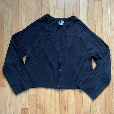 H&M Divided Rib-Knit Black Cardigan Button Front Classic Relaxed Fit Size XL - Image 1 of 4