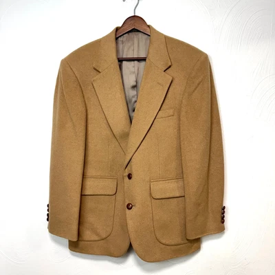 Vintage 1980s Stafford Camel Wool Blazer 2 Button Sport Coat Tan Classic Men 38S - Image 1 of 4