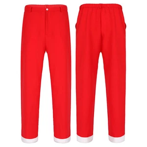 Men's Christmas Santa Claus Costume Red Velvet Trousers Lounge Cosplay Long Pant - Picture 1 of 15
