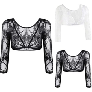 Women\'s Tops Lace Seamless See Through Shaper Shirt Sheer Shirts Shoulder - Picture 1 of 18