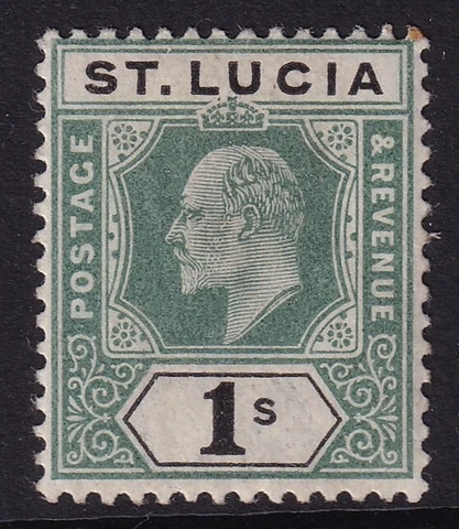 ST LUCIA-1902-03 1/- Green & Black Sg 62 LIGHTLY MOUNTED MINT Cover