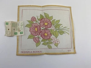 Needlepoint Canvas Pink Flower Daisy Geranium 10 In By 8 In - Picture 1 of 5