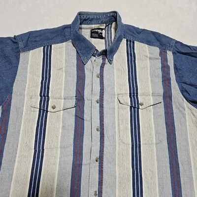 Vtg Wrangler Shirt Mens Large 18 35 Brushpopper X-long Tails Western Denim - Image 1 of 4