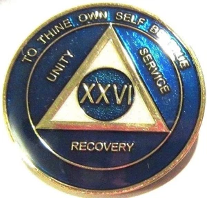 BLUE Alcoholics Anonymous 26 Year AA Medallion Coin Token Chip Sobriety Sober - Picture 1 of 9