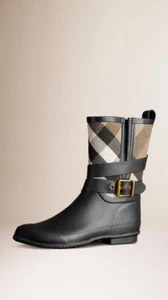 NIB Burberry Holloway Nova Check Belted Rubber Canvas Rain Boots EU 36 UK 3 US 5 - Picture 1 of 14