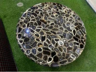 Black Agate Dining Table Top for Restaurant Interior Outdoor Furniture - Image 1 of 4