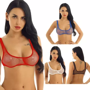Sexy Mujeres Sujetador Top Encaje Malla Transparente Bustier Chaleco Top Corto Hueco Lencería - Imagen 1 de 41